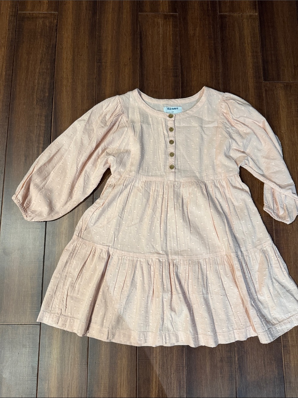 Old Navy Soft Pink Eyelet Tiered Dress with Button Placket